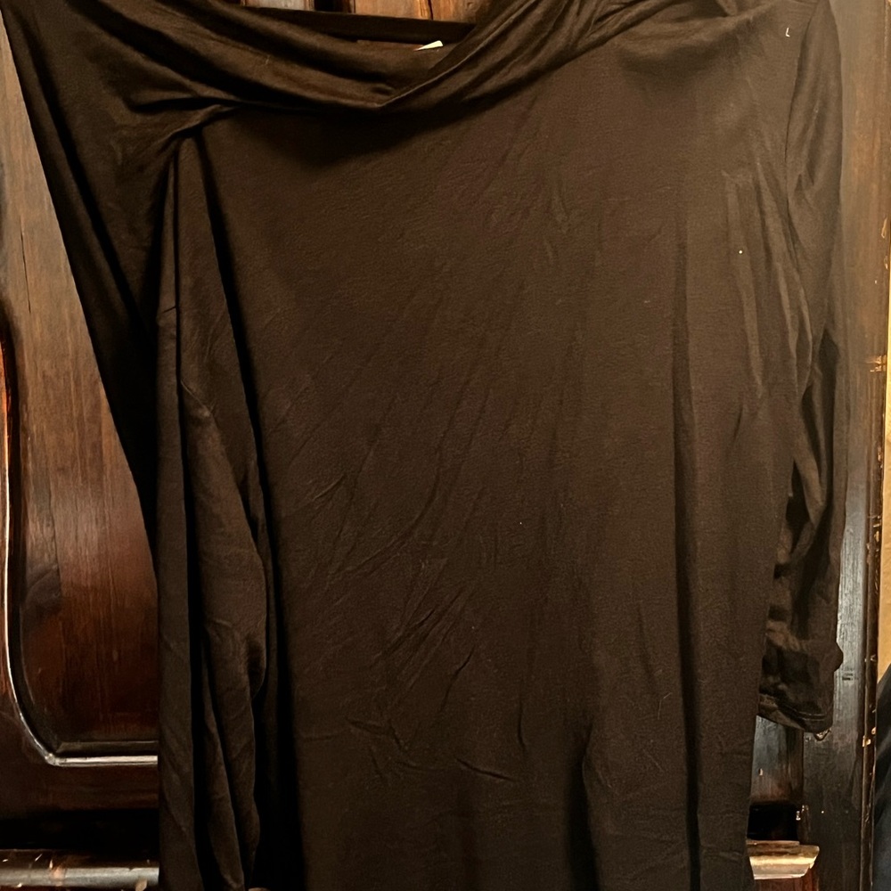 Asymmetrical Black Blouse with 3/4 Sleeves